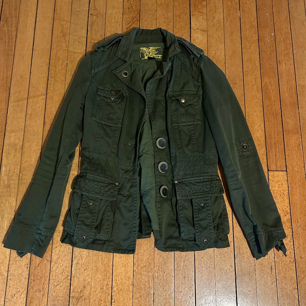Zara size medium fitted olive green army jacket